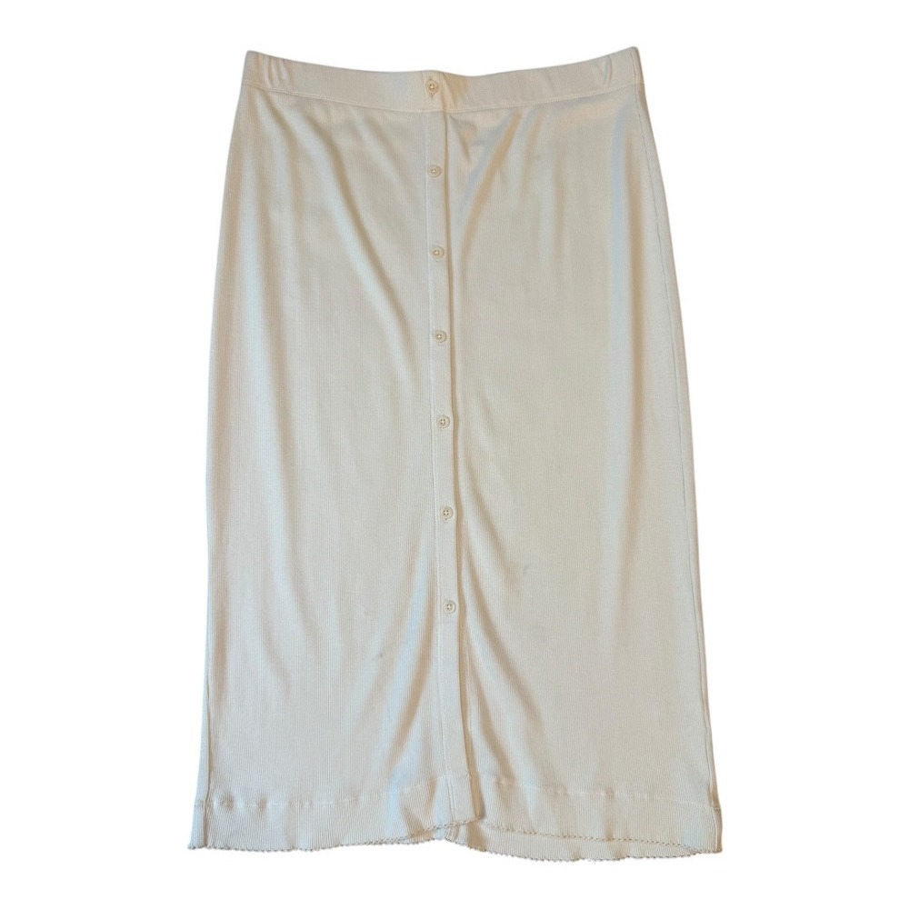 NEW Melrose and Market‎ Ribbed Knit Button Front Midi Skirt Ivory Size Large